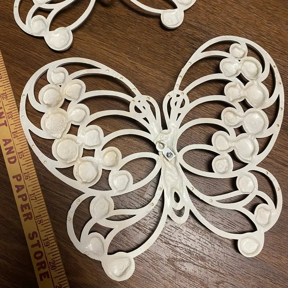Vintage 1976 Burwood Products White Butterfly Wall Hanging Set Pair MCM Boho